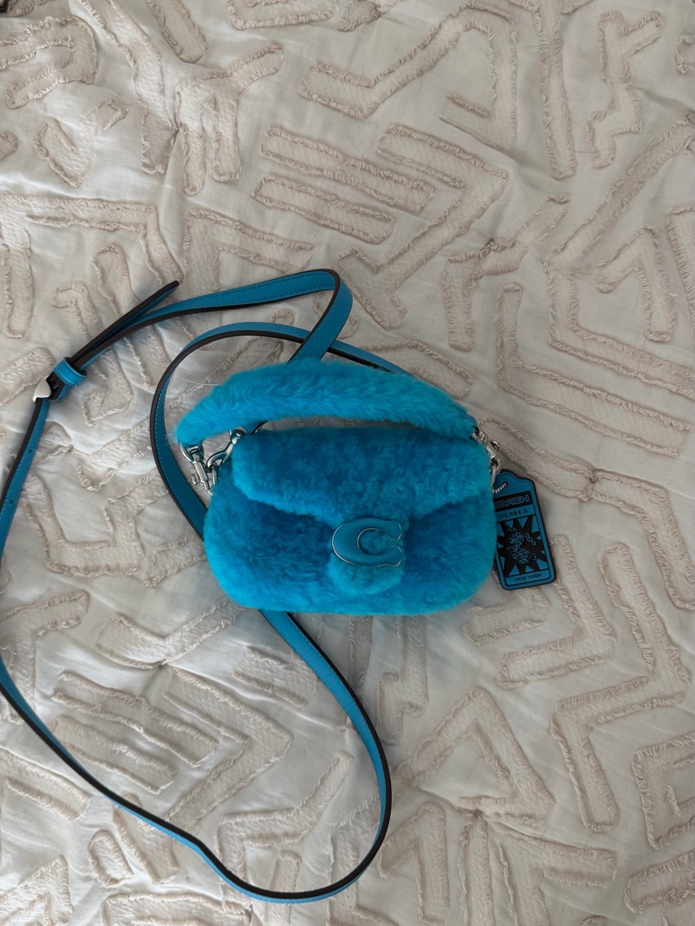 Coach Turquoise Shearling Crossbody Bag
